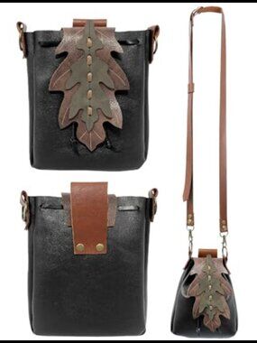 Renaissance Leaf Purse Faux Leather Ren Faire Belt Pouch Medieval Costume Bag
